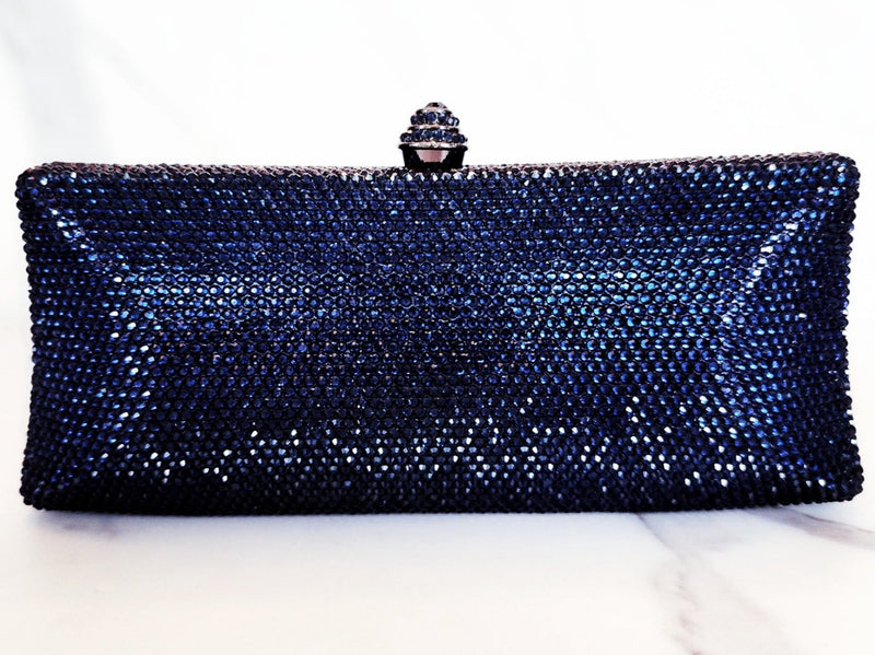 Navy Blue Crystal Clutch Purse, Sterling Silver Butterfly Ring and Art Deco Bracelet