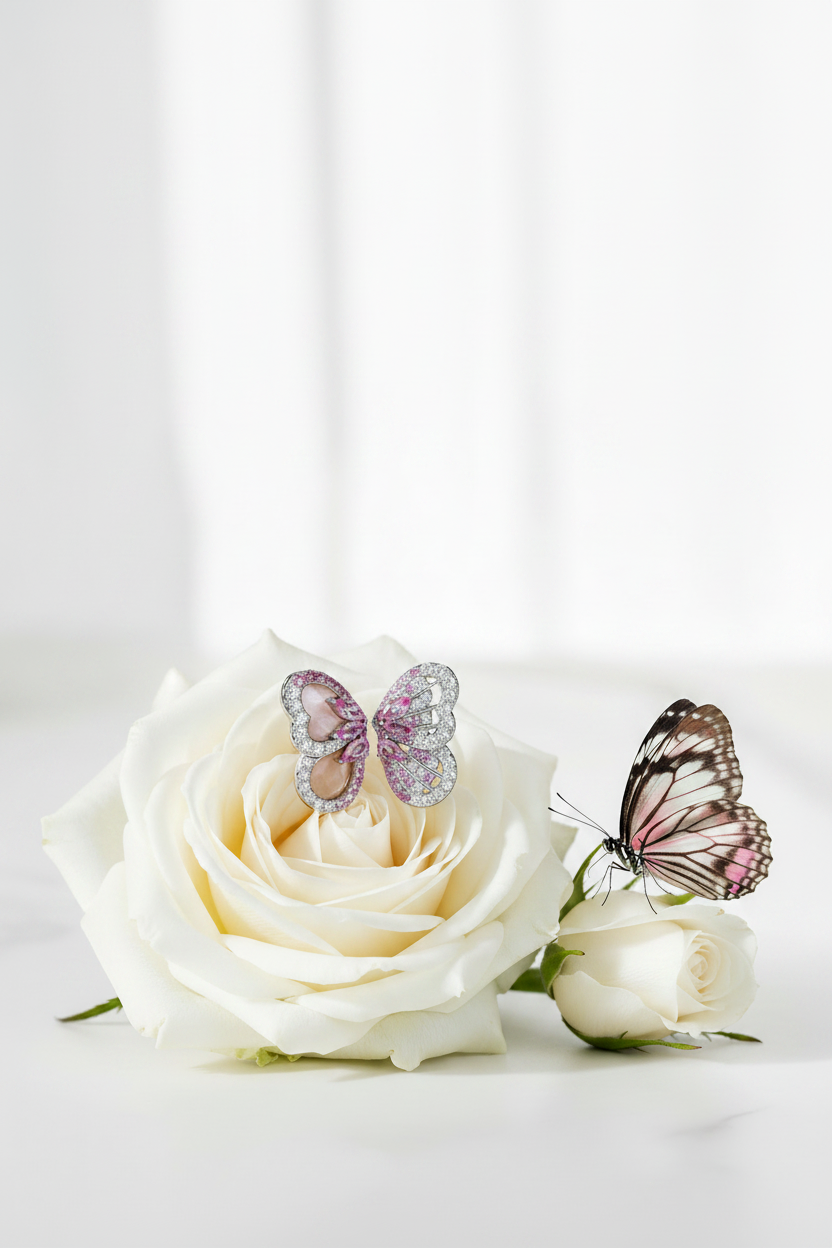Sterling Silver Pink Butterfly Ring