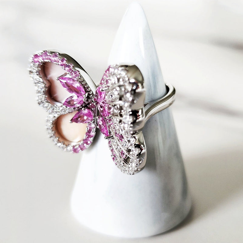 Sterling Silver Pink Butterfly Ring