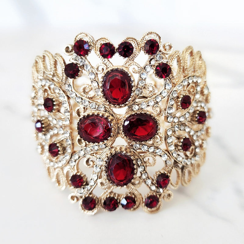 Red and Gold Jeweled Cuff Bracelet