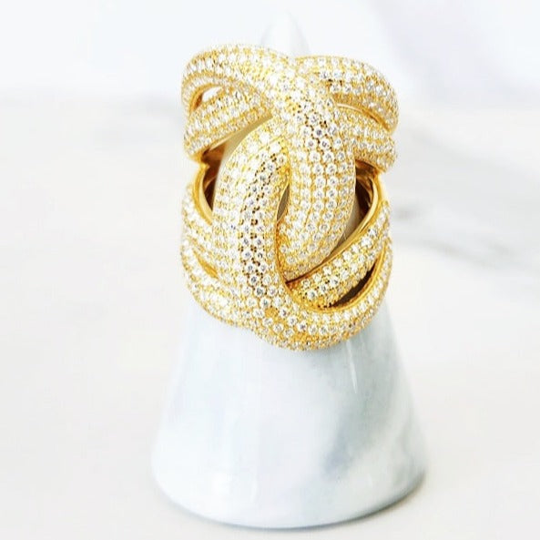 Sterling Silver 14K Gold Plated Pave Diamond Twist Ring