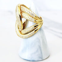 Sterling Silver 14K Gold Plated Pave Diamond Twist Ring