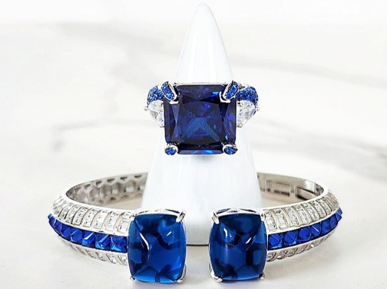 Sterling Silver Sapphire Ring and Cuff Bracelet