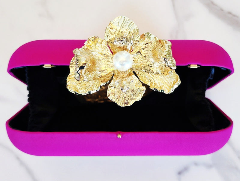 Hot Pink Gold Flower Clutch