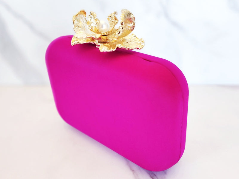 Hot Pink Gold Flower Clutch