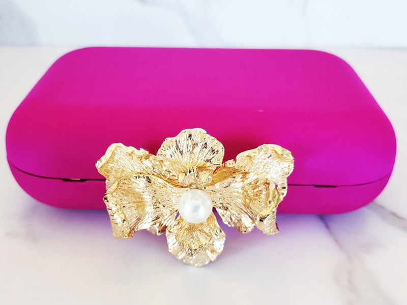 Hot Pink Gold Flower Clutch