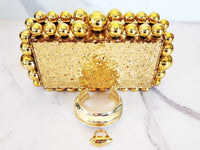 Glitzy Gold Clutch, Goldtone Bracelet and Ring