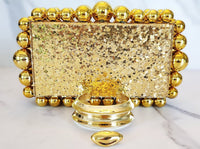 Glitzy Gold Clutch, Goldtone Bracelet and Ring