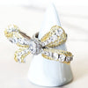 Gold Plated Diamond Baroque Mirror Embellished Cuff Bracelet and Sterling Silver Diamond Encrusted Bow Ring