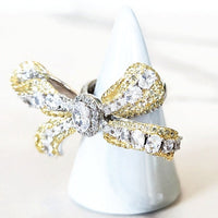 Gold Plated Diamond Baroque Mirror Embellished Cuff Bracelet and Sterling Silver Diamond Encrusted Bow Ring