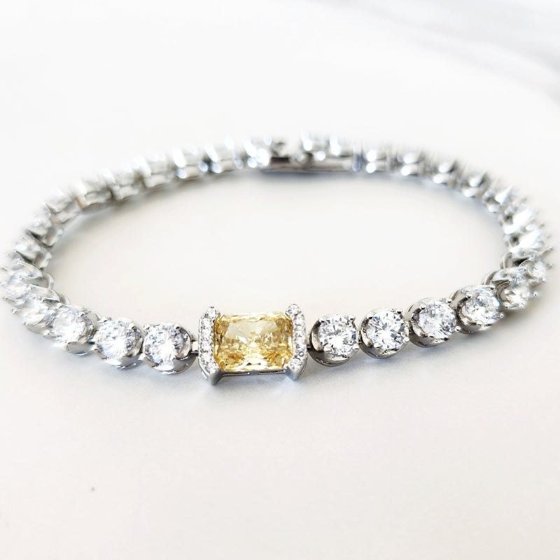 Sterling Silver Yellow and White Diamond Tennis Bracelet