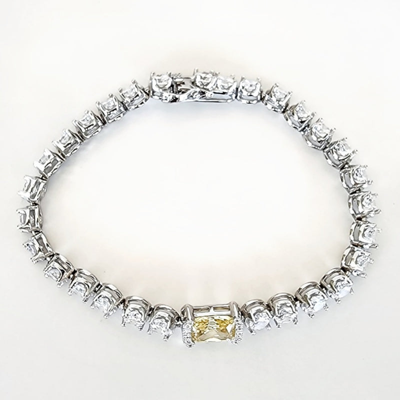 Double Sterling Silver And Yellow Diamond Bracelets