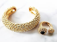 Gold Popcorn Cuff and Ring