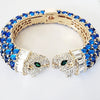 Transparent Blue Double Head  Panther Cuff Bracelet