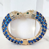 Transparent Blue Double Head  Panther Cuff Bracelet