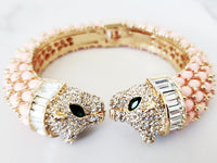 Pink Double Head Panther Cuff Bracelet