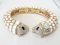 White Double Head Panther Cuff Bracelet