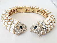 White Double Head Panther Cuff Bracelet