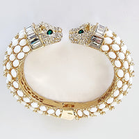 White Double Head Panther Cuff Bracelet