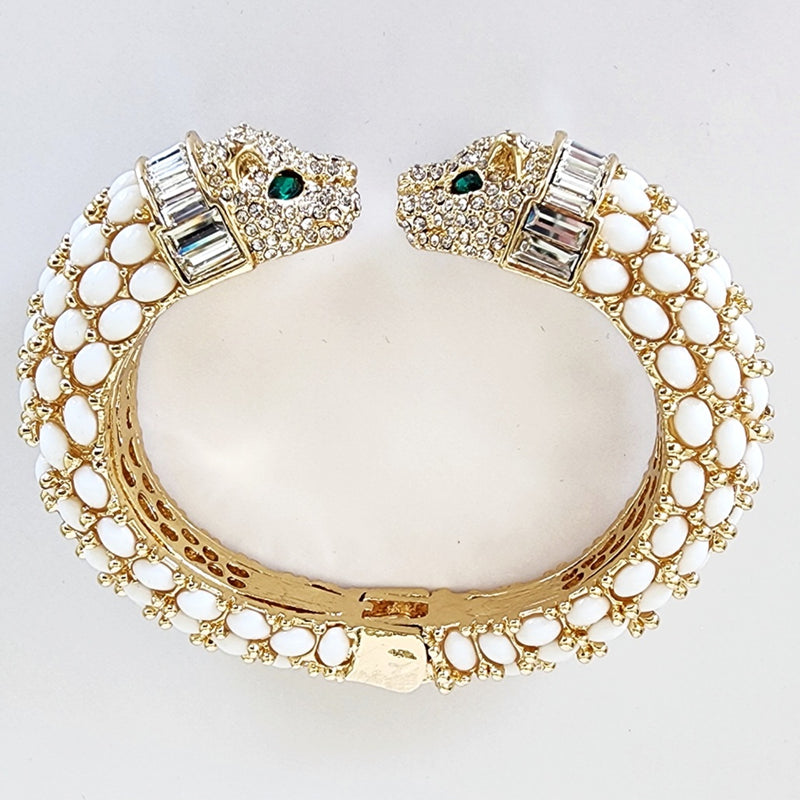 White Double Head Panther Cuff Bracelet