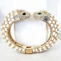 White Double Head Panther Cuff Bracelet