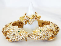 Gold Double Elephant Head Cuff and Ring