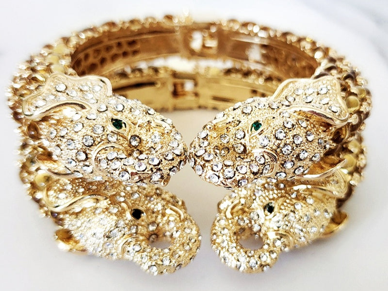 Gold Double Elephant Head Cuffs