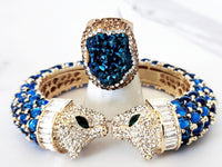 Blue Double Headed Panther Cuff and Blue Quartz Ring