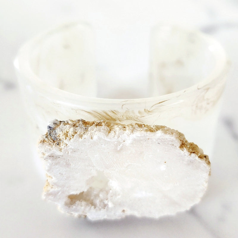 White Geode Slice Cuff Bracelet