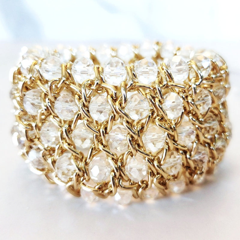 Gold and Transparent Beaded Stretch Bracelet