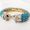 Teal Blue Double Head Panther Cuff Bracelet