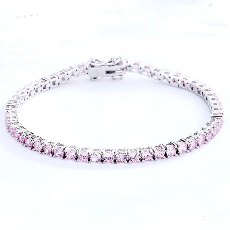 Sterling Silver Pink Diamond Tennis Bracelet