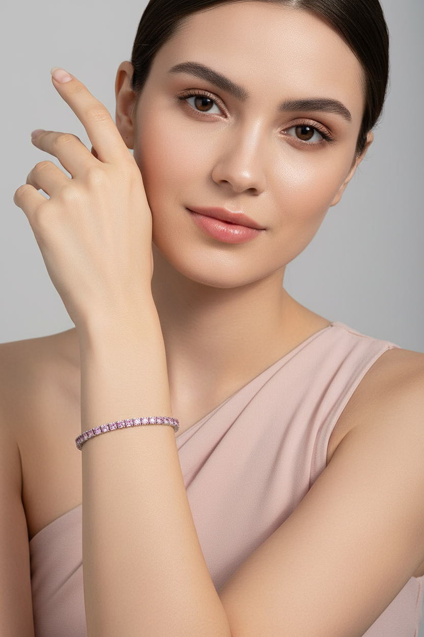 Sterling Silver Pink Diamond Tennis Bracelet