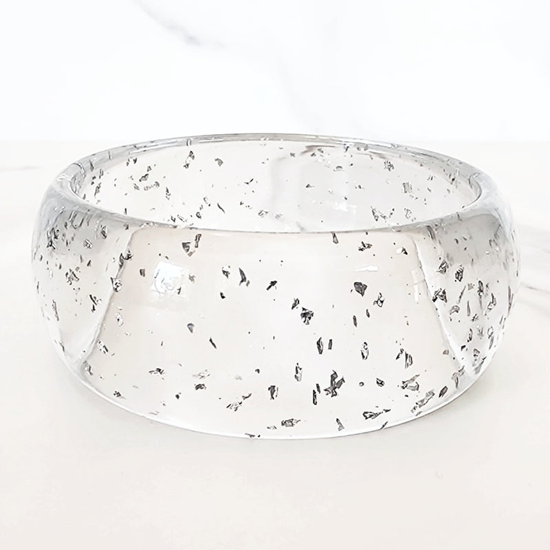 Transparent Silver Confetti Cuff Bracelet