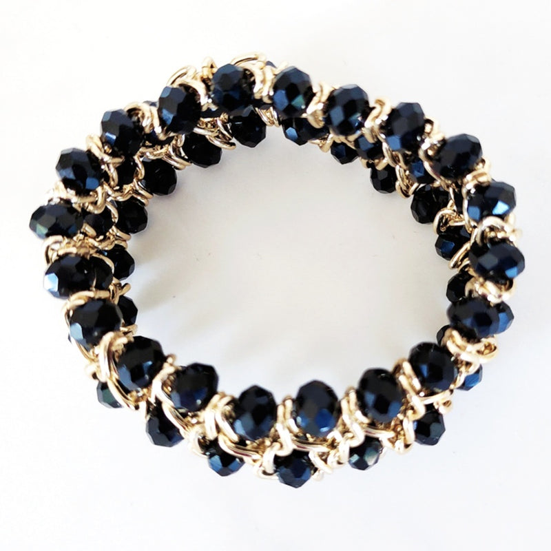 Black and Gold Beaded Stretch Bracelet