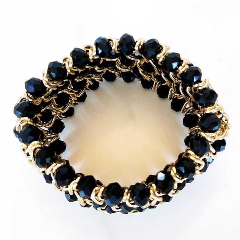 Black and Gold Beaded Stretch Bracelet