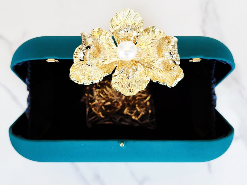 Teal Gold Flower Clutch