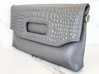 Gray Leather Clutch