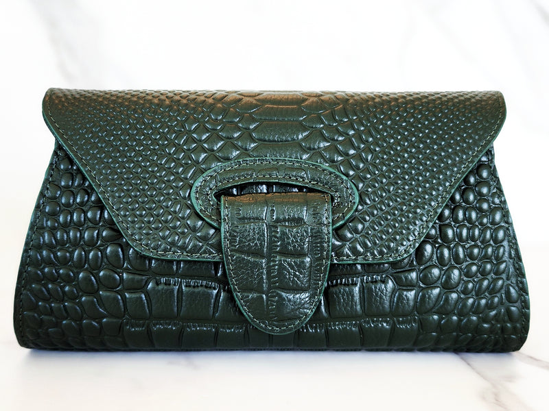 Green Leather Snakeskin Clutch