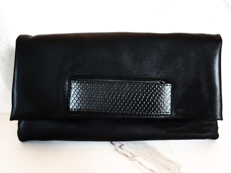 Black Leather Hand Strap Clutch