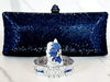 Navy Blue Crystal Clutch Purse, Sterling Silver Butterfly Ring and Art Deco Bracelet