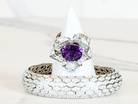 Sterling Silver Amethyst Flower Ring and Cuff Bracelet