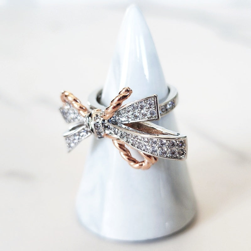 Sterling Silver and Rose Gold Bow Ring