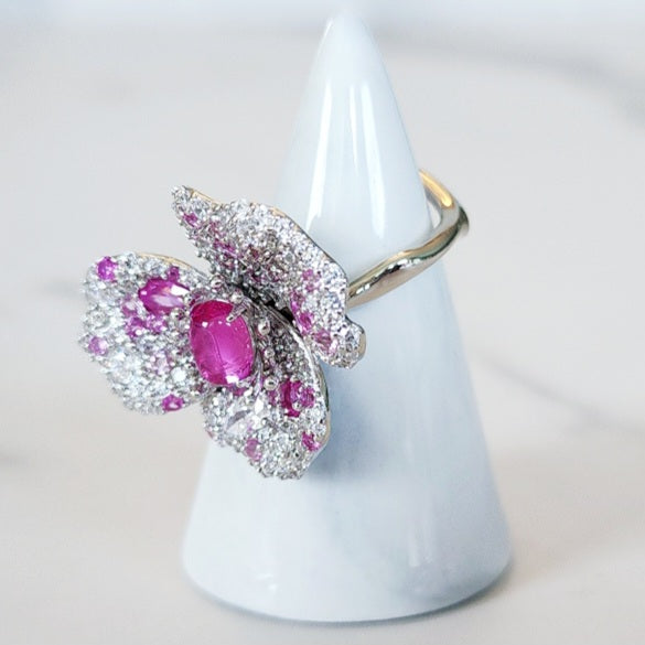 Sterling Silver Pink Flower Ring