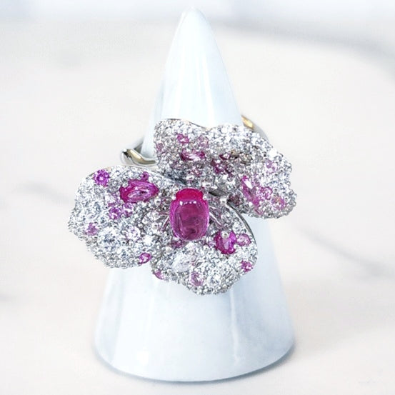 Sterling Silver Pink Flower Ring