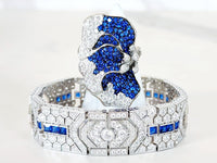 Sterling Silver Blue Pave Half Butterfly Ring and Bracelet