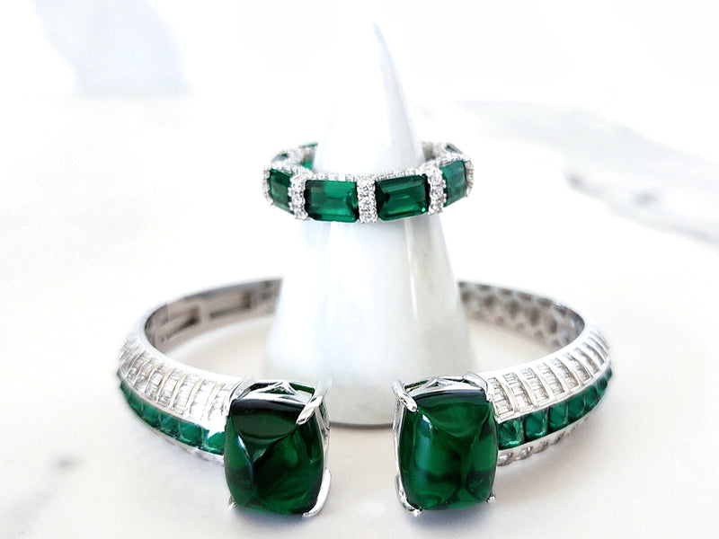 Sterling Silver Emerald Ring and Cuff Bracelet