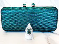 Teal Blue Crystal Clutch Purse and Sterling Silver Diamond Ring