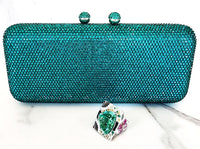 Teal Blue Crystal Clutch Purse and Sterling Silver Paraiba Ring