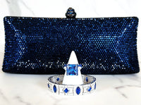 Navy Blue Crystal Clutch, Sterling Silver Sapphire Ring and Bracelet